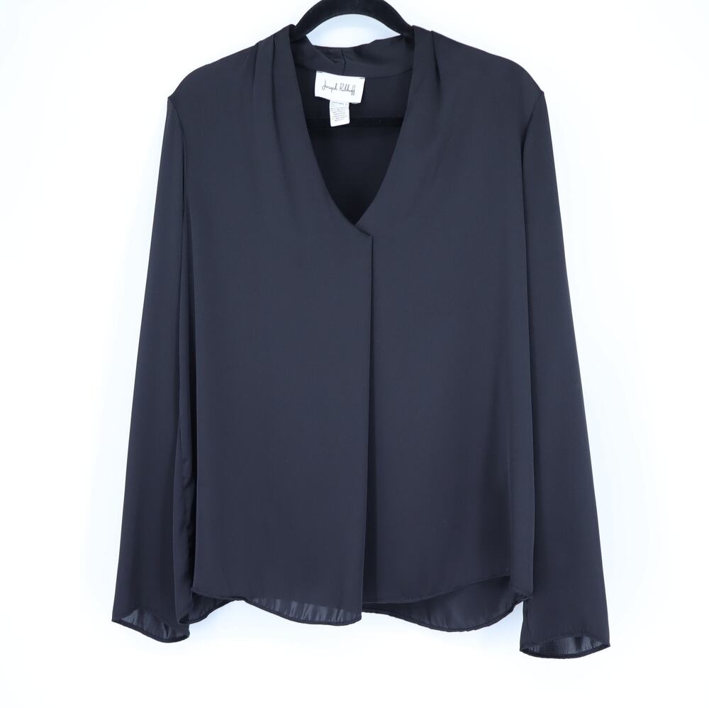 JOSEPH RIBKOFF Empress Satin Blouse Black Center Pleat Long Sleeve Women's 8